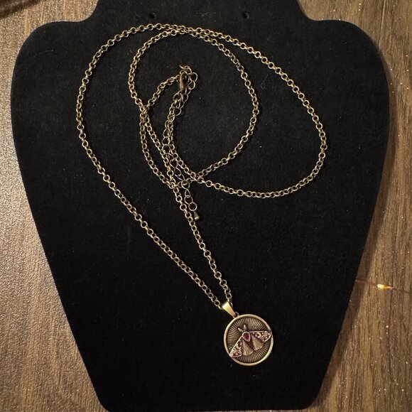 Vintage Gold Tone Moth Pendant Necklace | Inspirational "Always Find the Light" - Picture 4 of 6